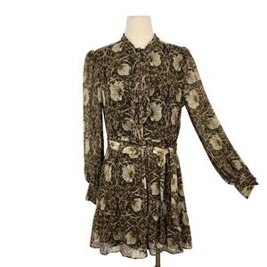 Morris & Co x PAIGE Vittoria Floral Silk Georgette Mini Dress Green/Tan Multi L